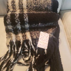 NWT Free People Brushed Racer Stripe Blanket Scarf / Black Combo
